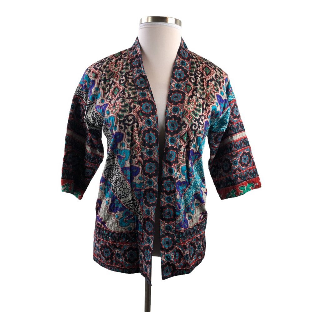 Soft Surroundings Quilted Lotus Topper Kimono Cardigan Small PS Cottagecore Boho - Picture 4 of 16